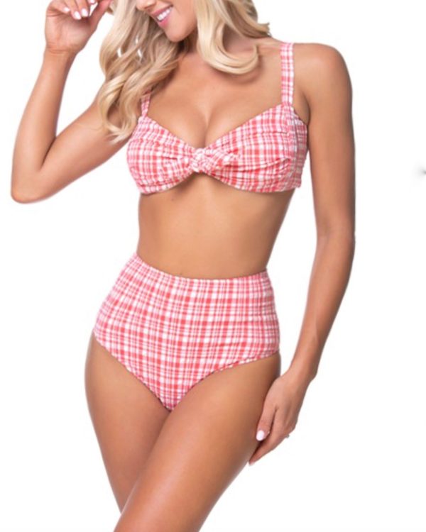 Plaid Front Tie Bikini