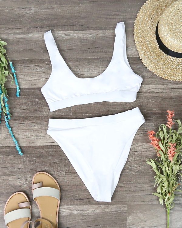 Sporty Swim Top + Banded High Waist High Cut Cheeky Bottom in White