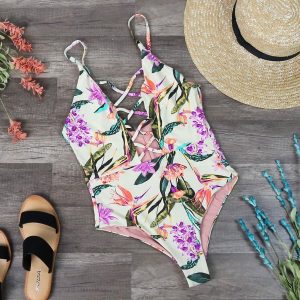 Seamless Caged Front One Piece Swimsuit in Birds of Paradise